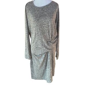 Athleta Solitude Heather Grey Ruched Side Knit Dress Long Sleeve XL